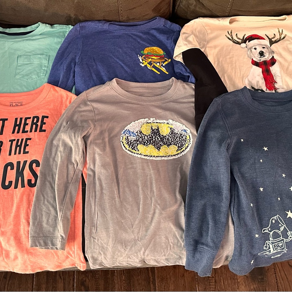 Boys Size 5T Long Sleeve Tee Shirt 6-Piece Bundle
